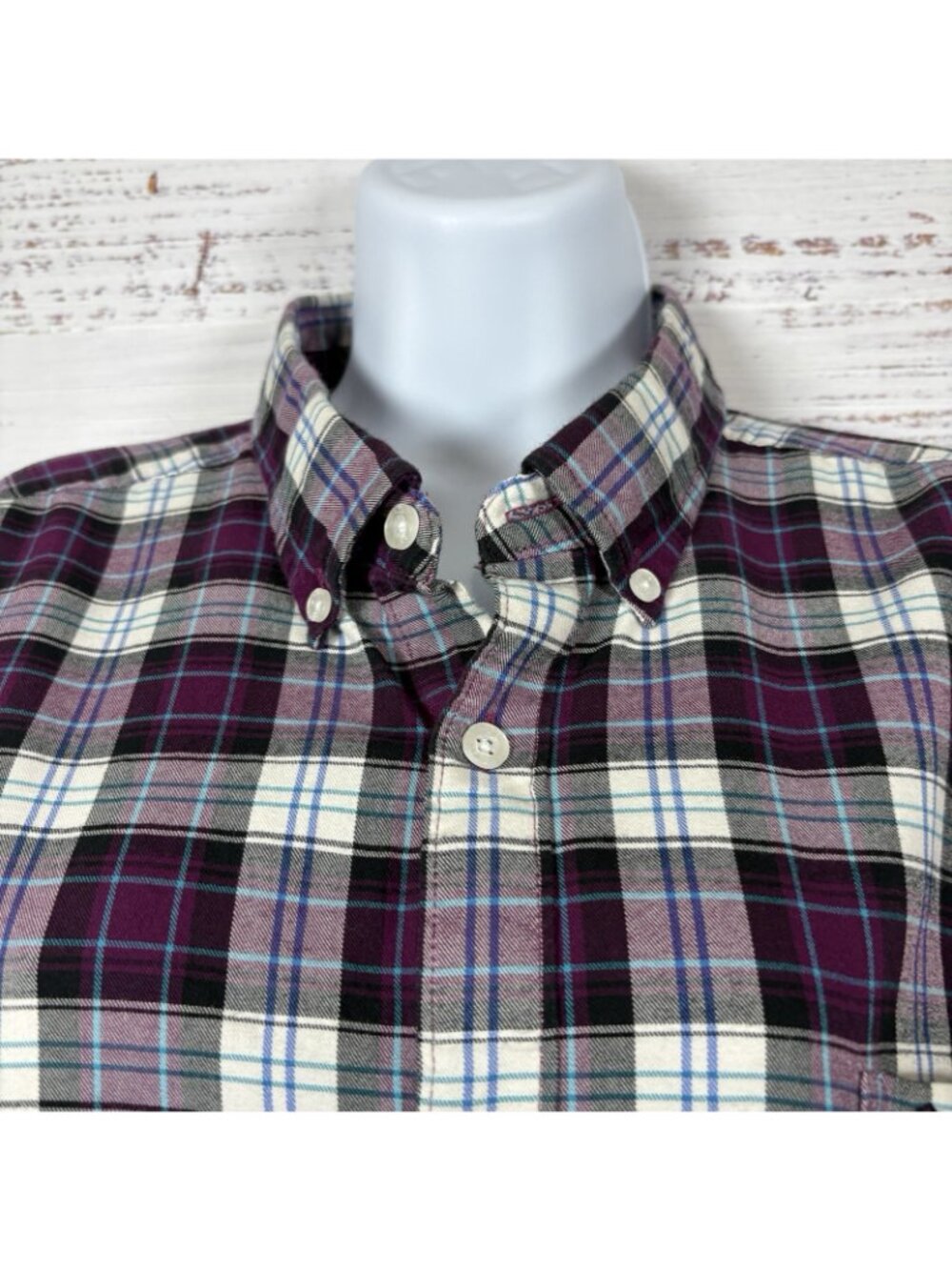 Le Tigre Purple Plaid Flannel Button Front Long Sleeve Shirt - Picture 2 of 14